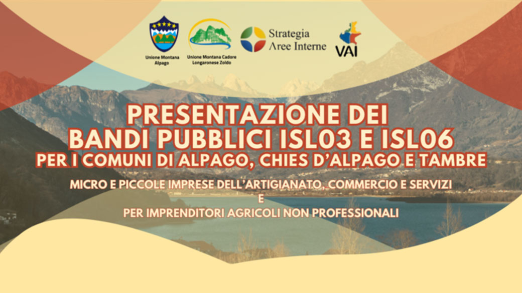 STRATEGIA NAZIONALE AREE INTERNE (SNAI) – Presentazione dei nuovi bandi pubblici ISL03 e ISL06 per le imprese e piccoli imprenditori agricoli