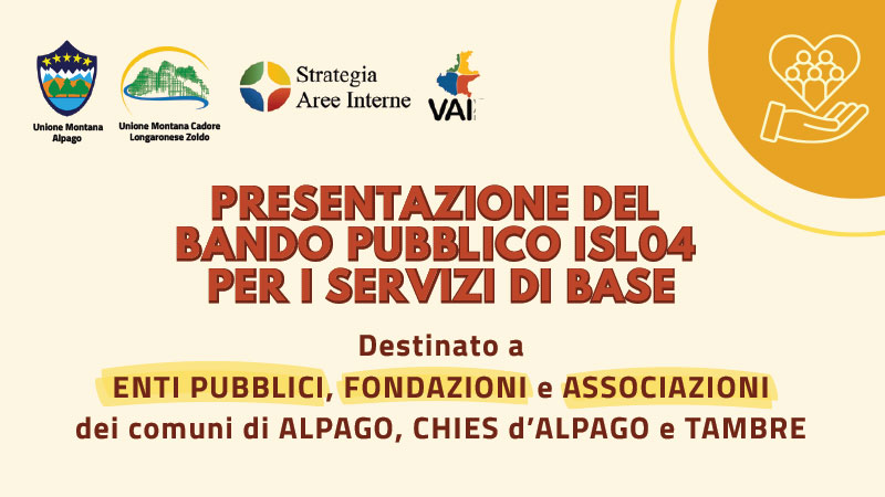 Al via il bando ISL04 SNAI per potenziare i servizi di base nell’Area Alpago-Zoldo